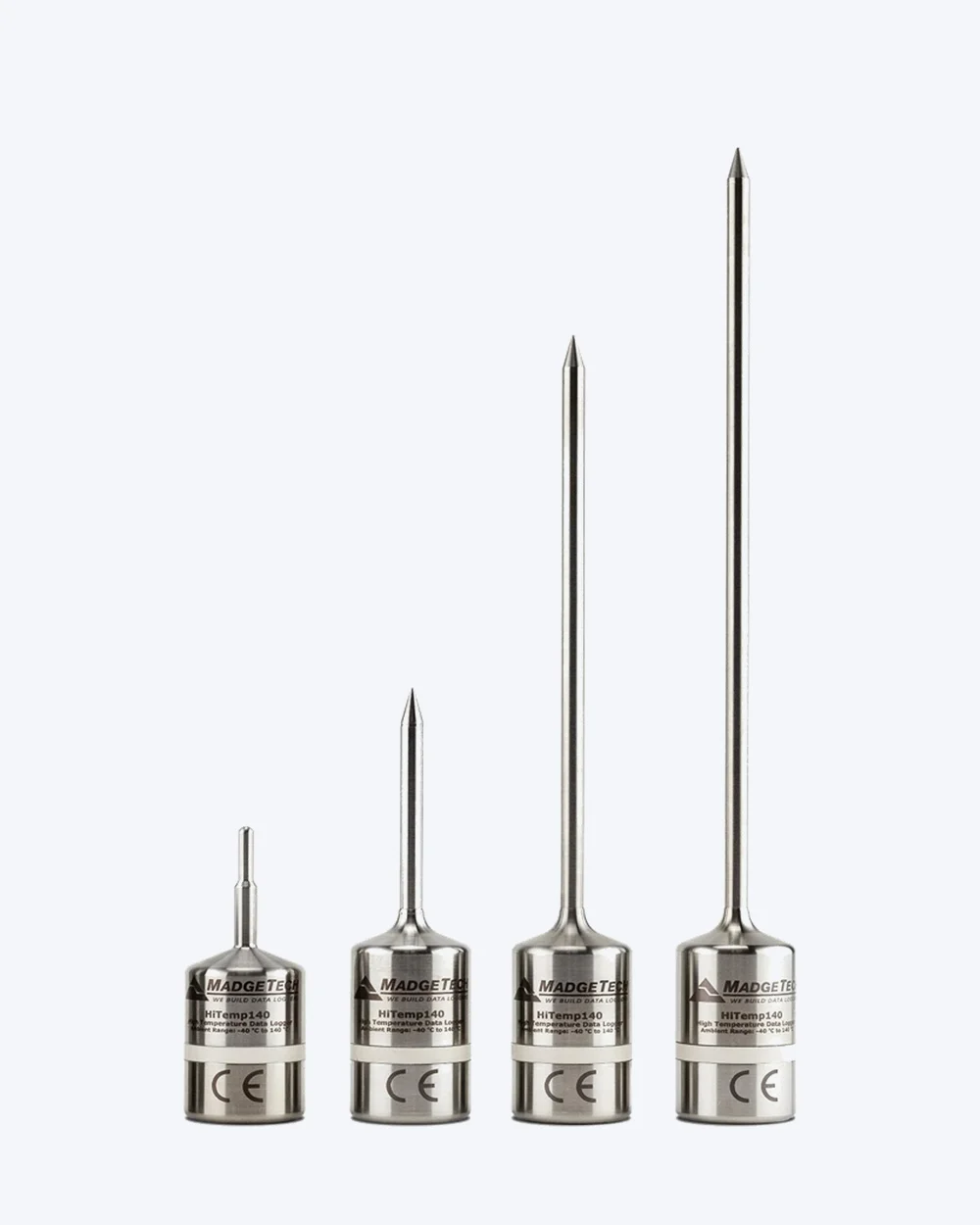 Engineer inspecting a stainless-steel temperature data logger
