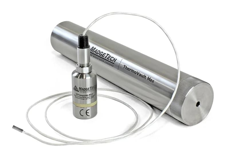 MadgeTech DHS dry heat sterilization system with ThermoVault Max thermal barrier and RTD probe
